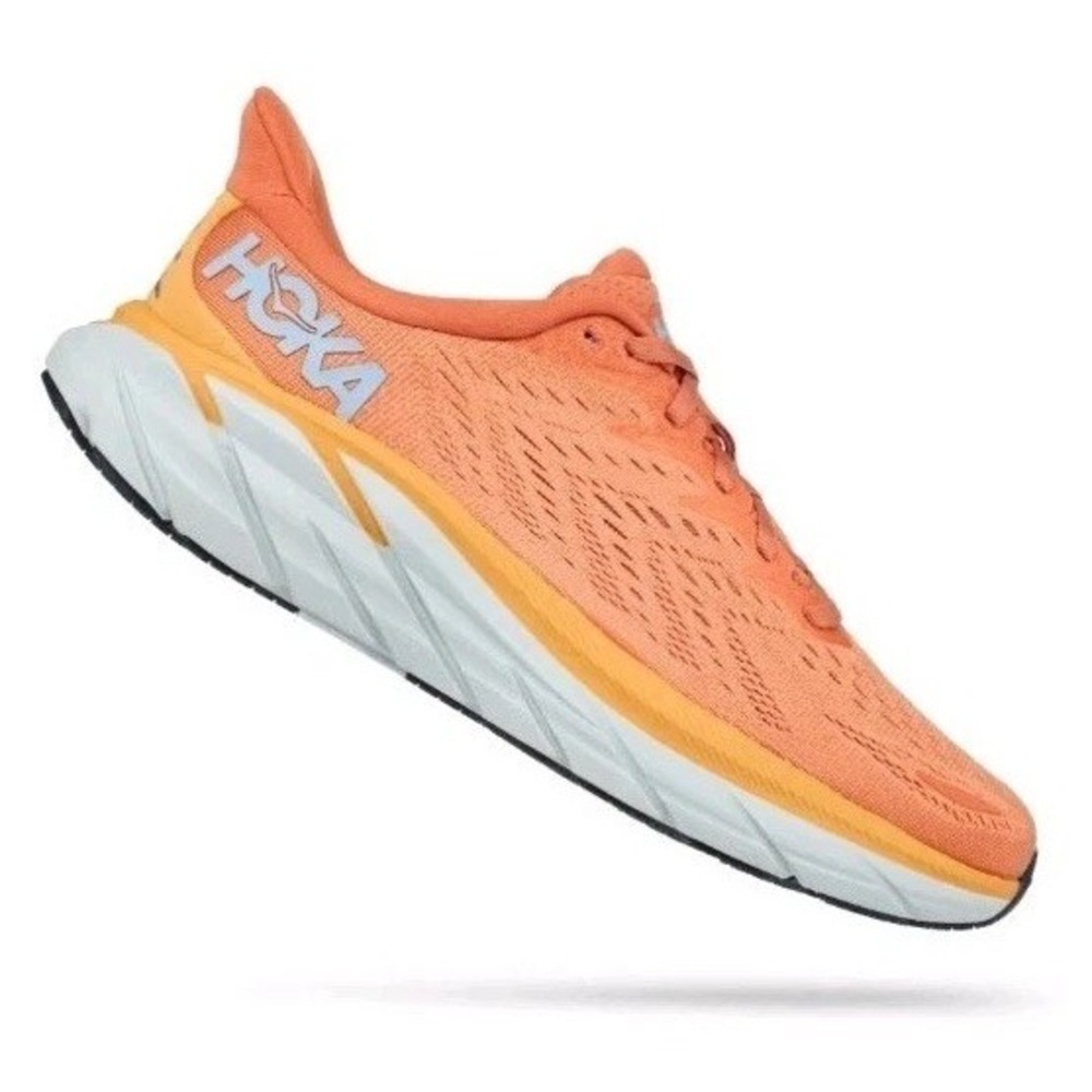 Hoka One Clifton 8 Womens 9.5 B Running Shoes Cantaloupe Orange Gym Athletic
